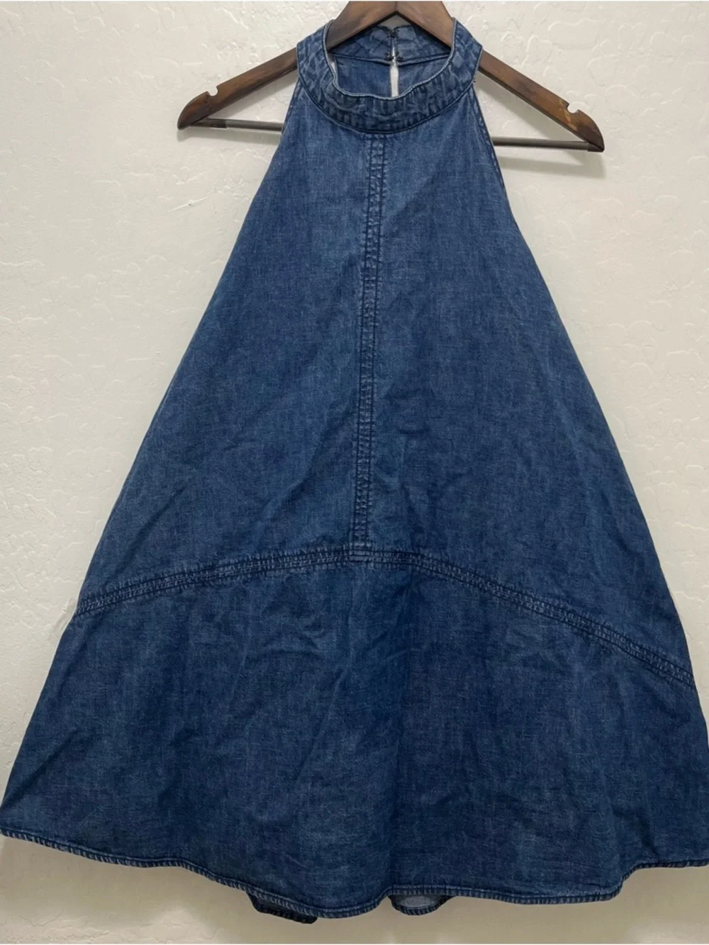 Free People Rising Sun Mini Denim Halter Dress Sz XL - Picture 3 of 12